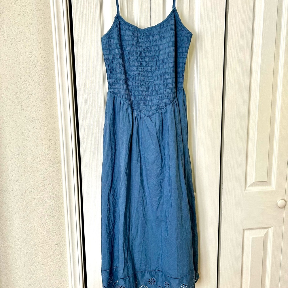 American Eagle Smocked Midi Dress with Eyelet Hem - Picture 2 of 6